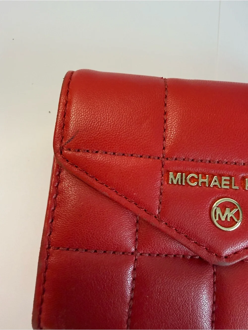 Michael Kors Red Quilted Leather Trifold Wallet Gold Hardware